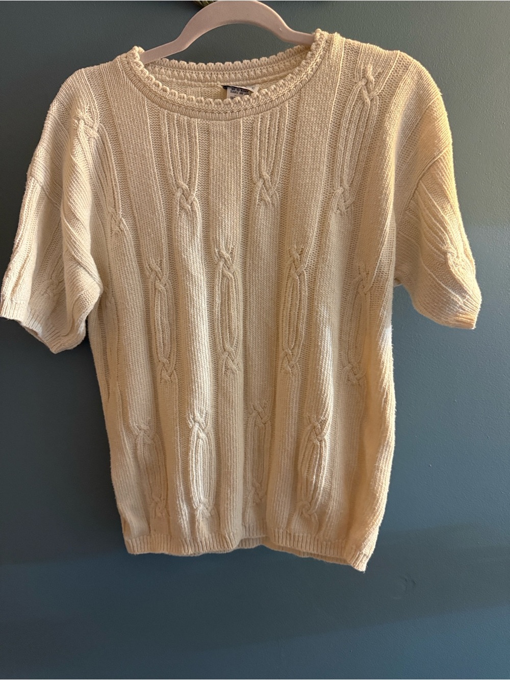 Cuddle Knit vintage cream cable short sleeved cotton sweater sz medium